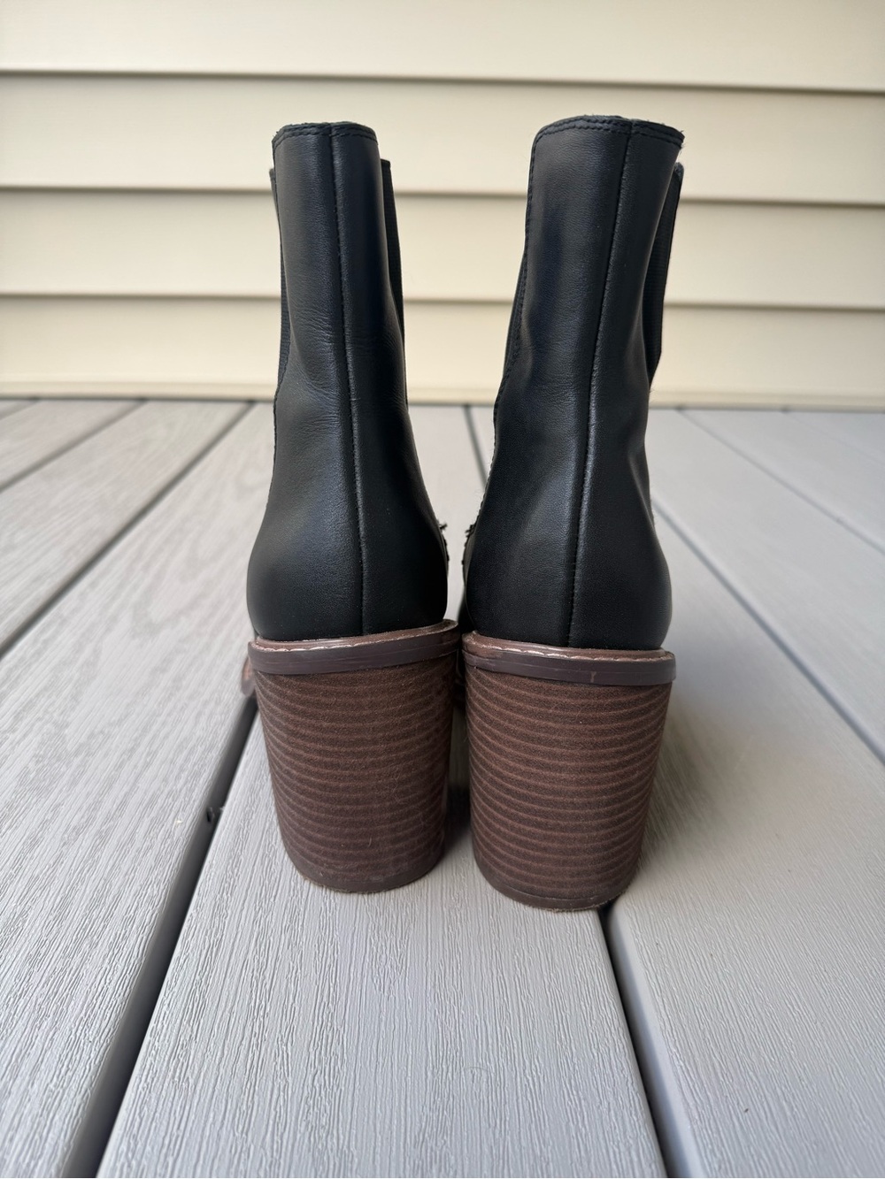 Crown Vintage Black Leather Chelsea Ankle Boots Size 9 Block Heel - Picture 3 of 8
